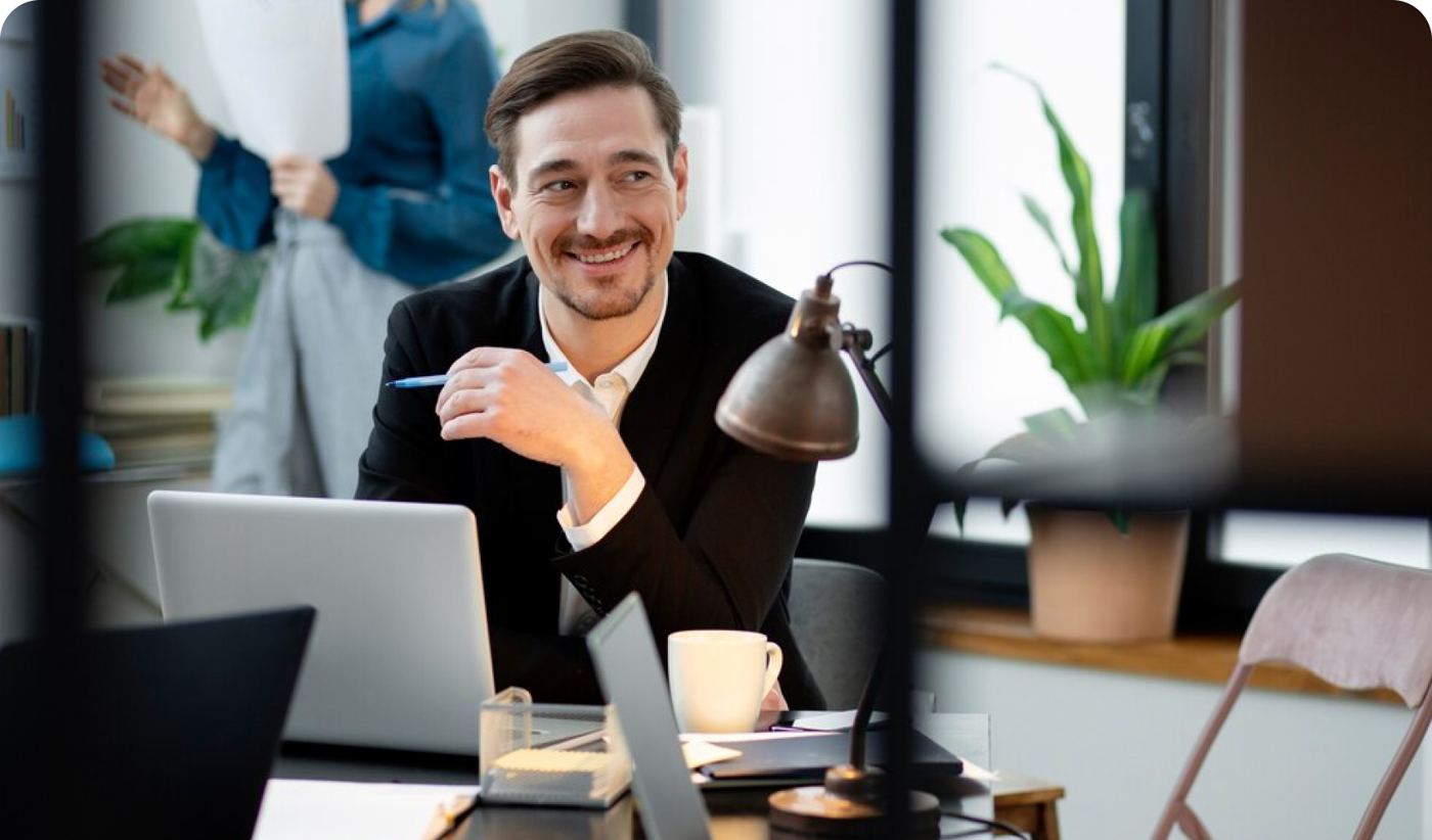 SEO blog writer working at a desk